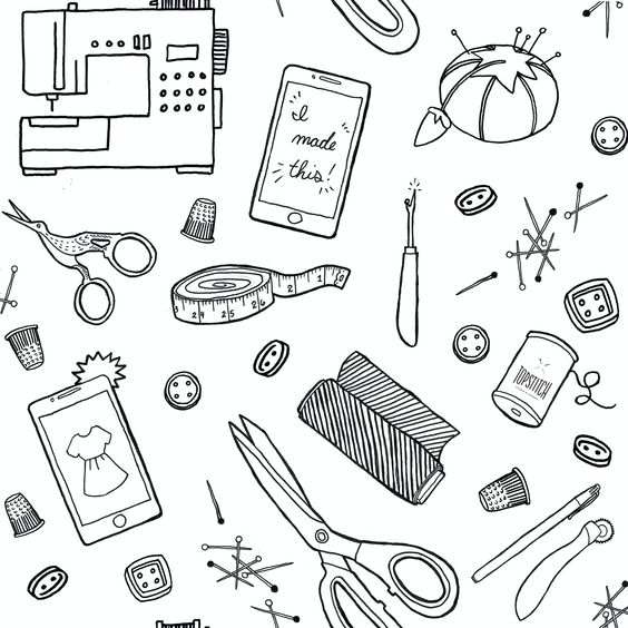 Top Stitch graphic with scissors, rulers, buttons, etc.