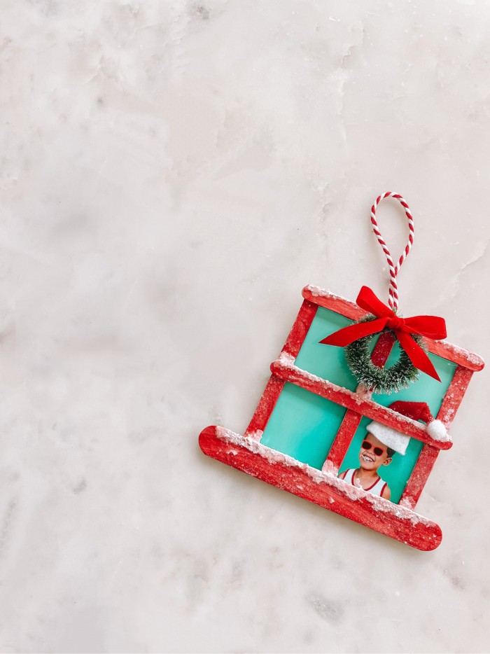 Popsicle Stick Christmas Window Ornaments on Marble