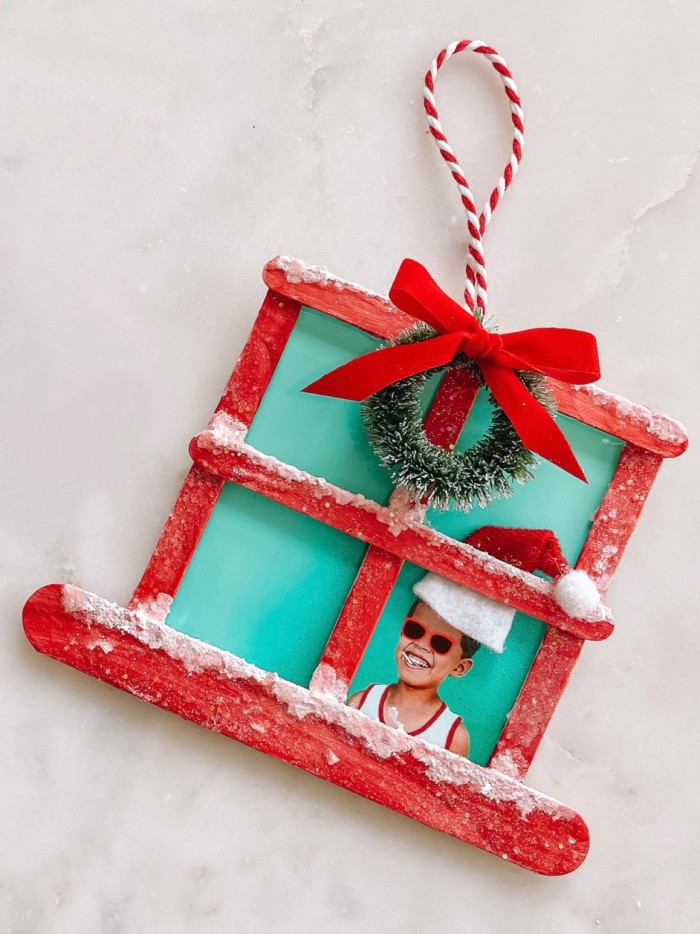 Christmas Window Popsicle Stick Ornament on marble