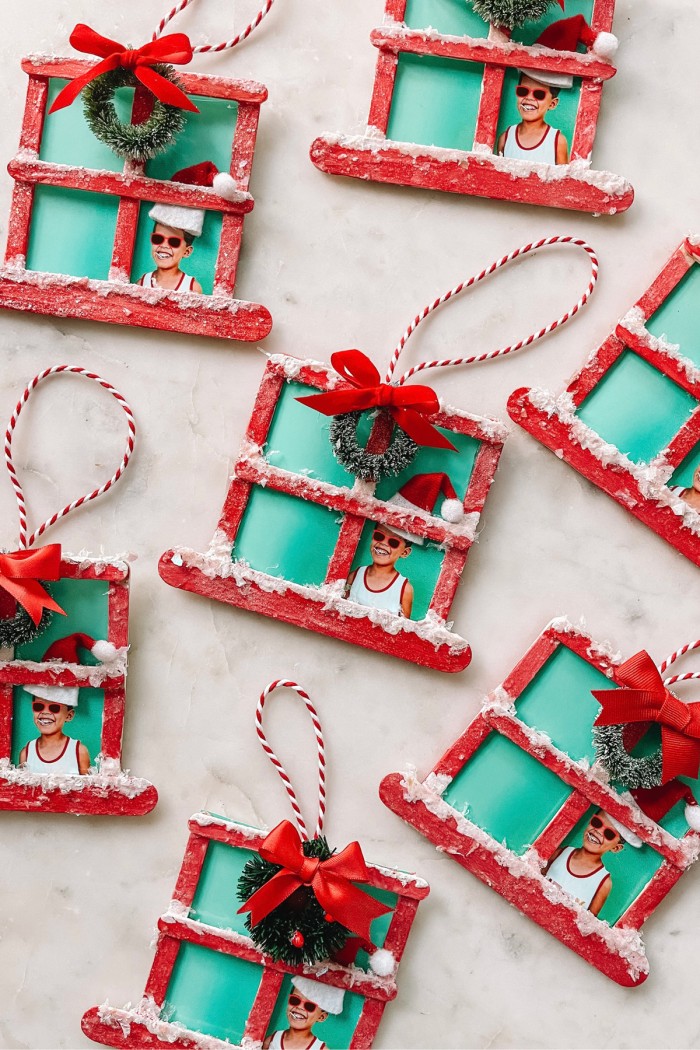 Popsicle Stick Christmas Window Ornaments on Marble