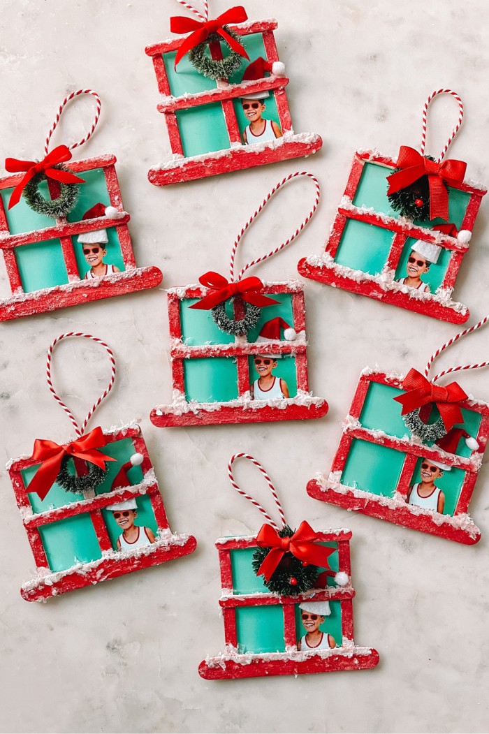 Popsicle Stick Christmas Window Ornaments on Marble