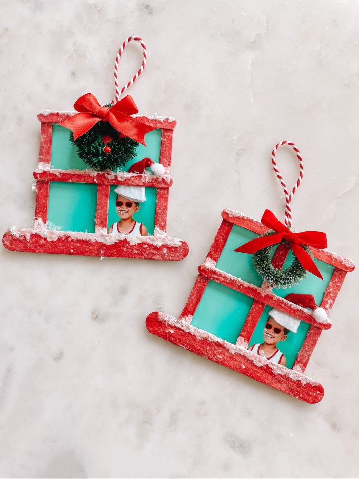 Popsicle Stick Christmas Window Ornaments on Marble