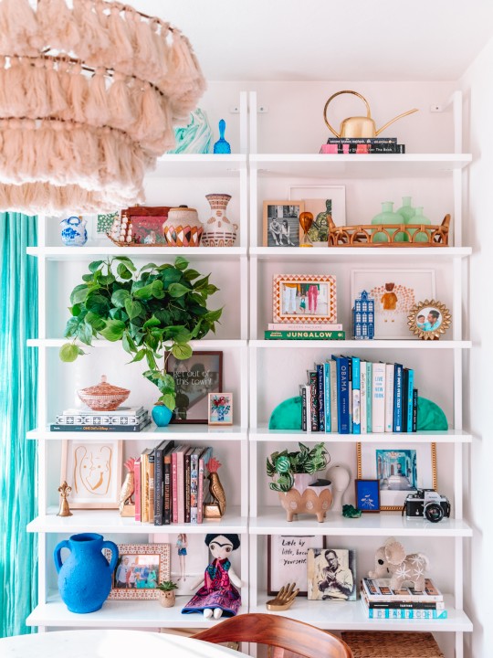 Bookshelves with books and decor