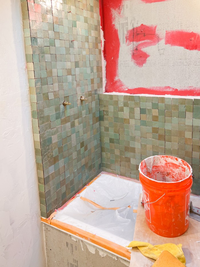 zellige tile going on shower wall