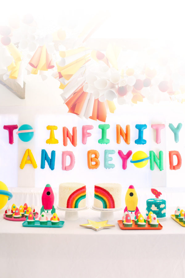 To Infinity and Beyond Birthday Party Infinity and beyond birthday party tablescape.