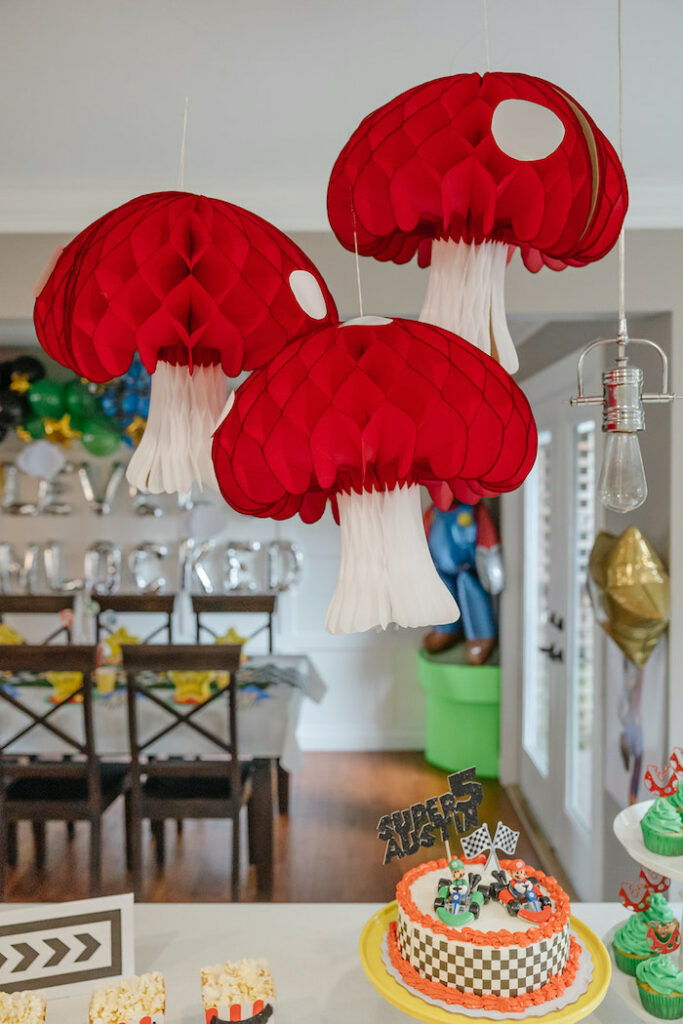 Toadstool mushrooms hanging decor.