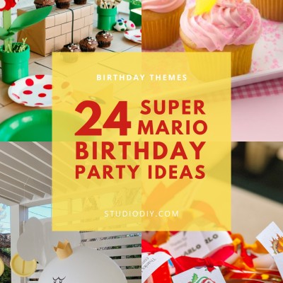 24 Super Mario Birthday Party Ideas collage of 24 Mario birthday party ideas