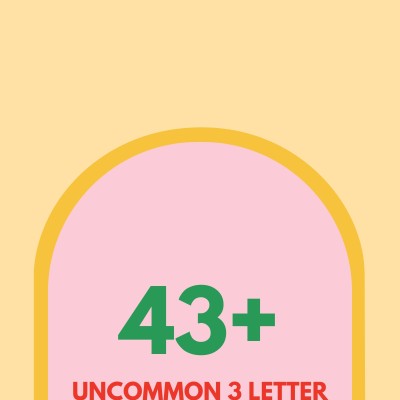Uncommon 3 Letter Baby Names yellow and pink graphic with 43+ uncommon 3 letter baby names