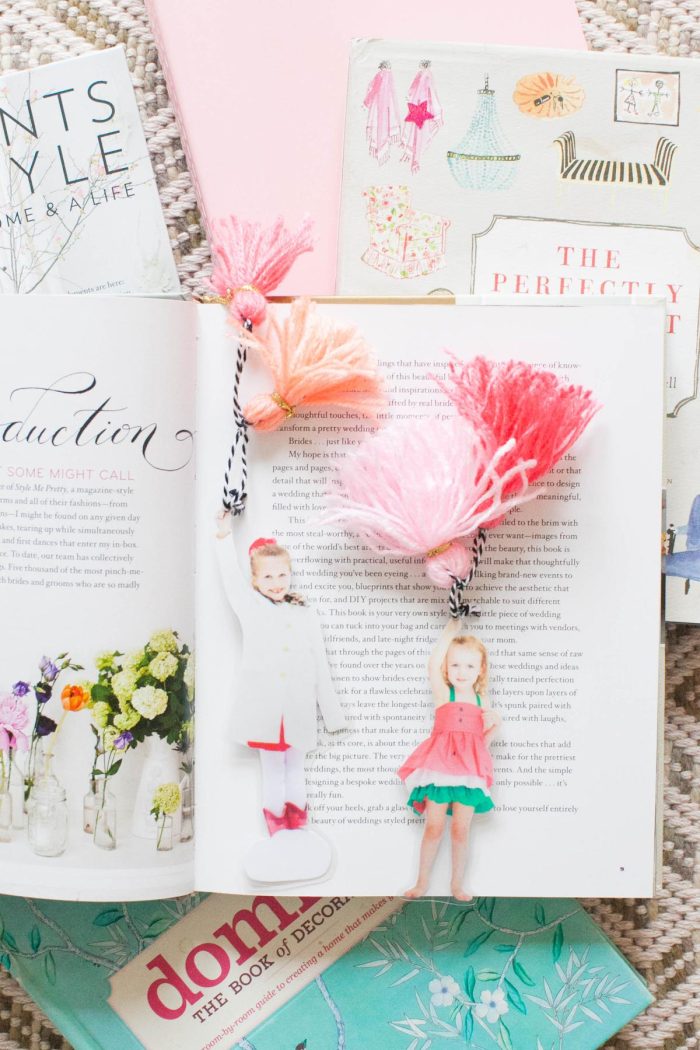 Books with homemade bookmarks in them.