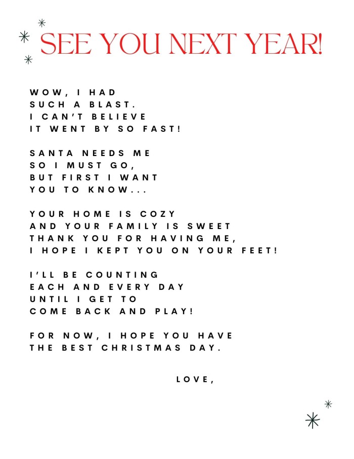 Elf Goodbye Letter Printable