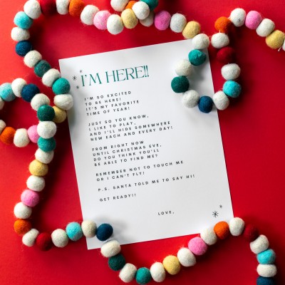 Elf Arrival Letter (Free Printable) elf on the shelf letter with garland on red background