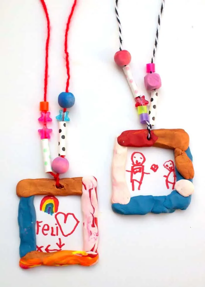 Two necklaces made out of polymer clay.