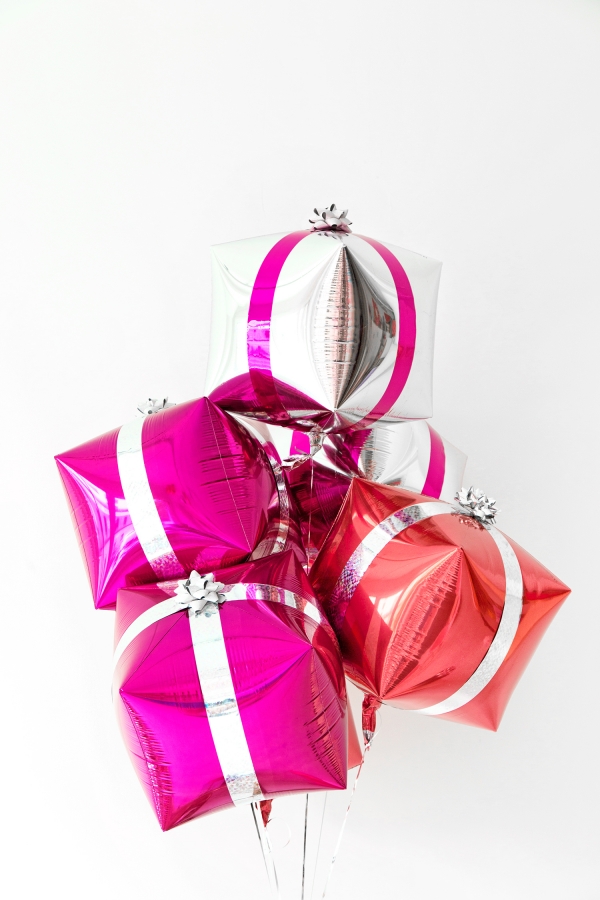 Balloons in the shape of presents. 