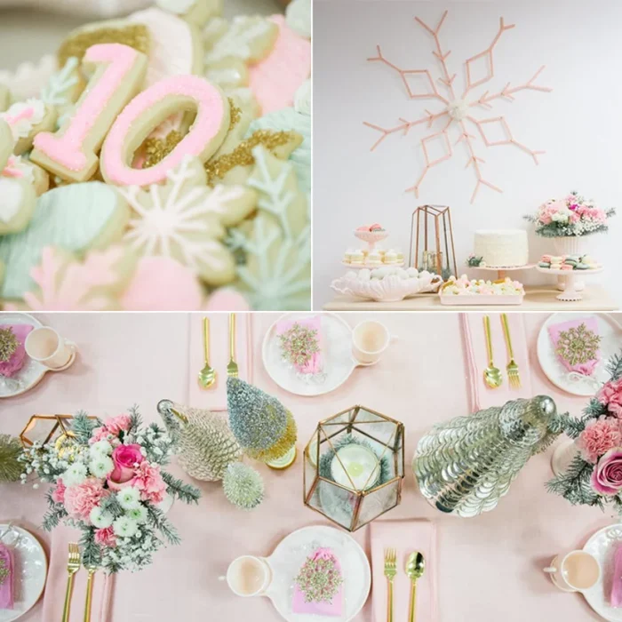 Three photos showing an ice skating themed birthday party.