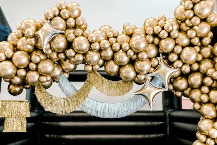 Gold balloons in an arch. 