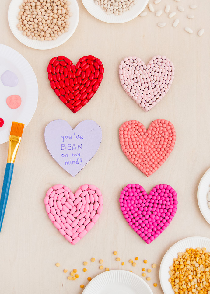 Bean Mosaic Valentine Heart shaped valentines made out of beans.