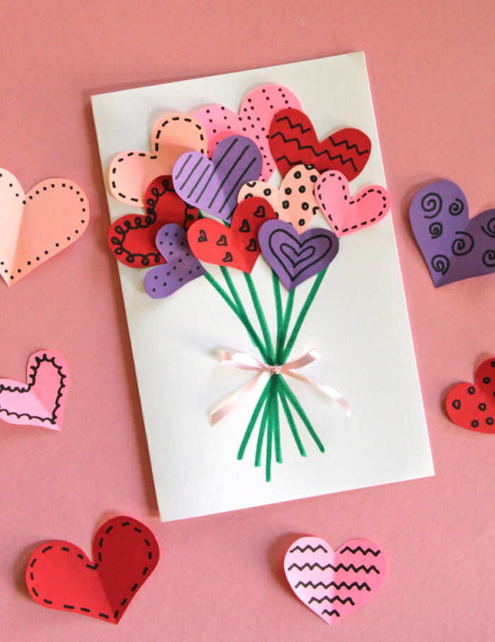 Heart Bouquet Craft Homemade card with a bouquet of heart-shaped flowers on the front.