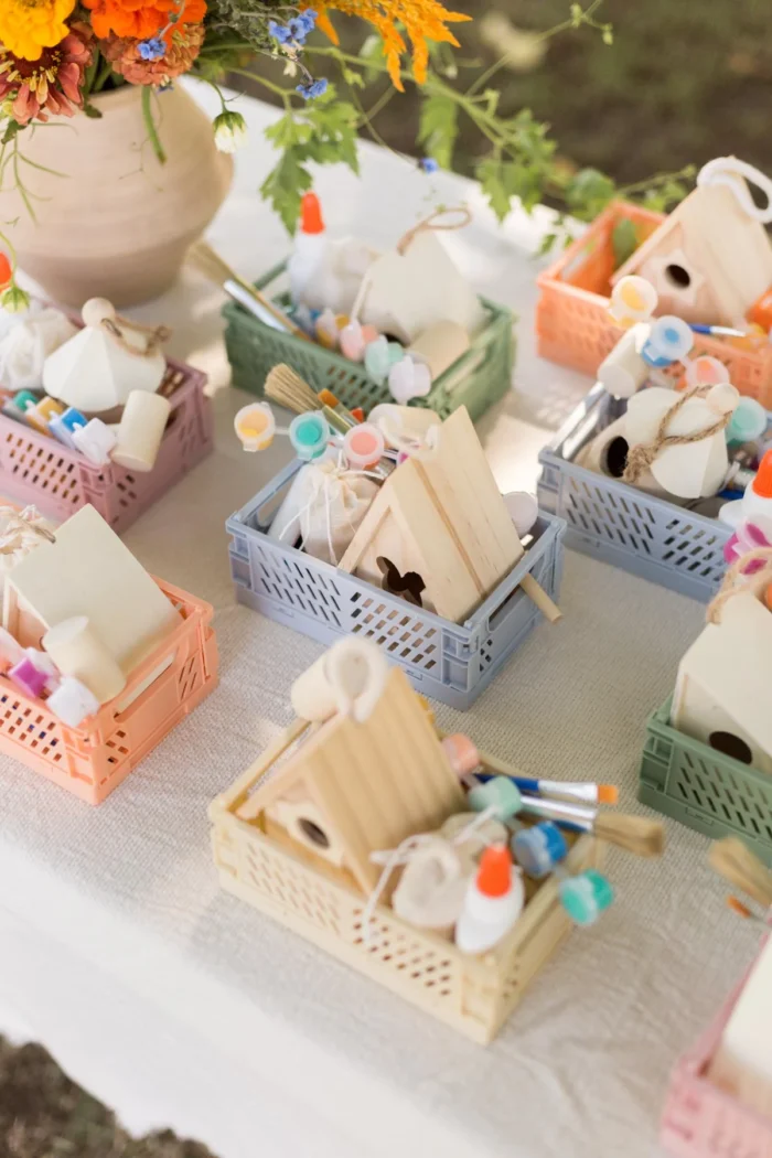 Nature Party Bird house kits for a nature themed craft.