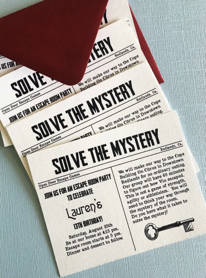 Escape Room Party Party invitations to an escape room.