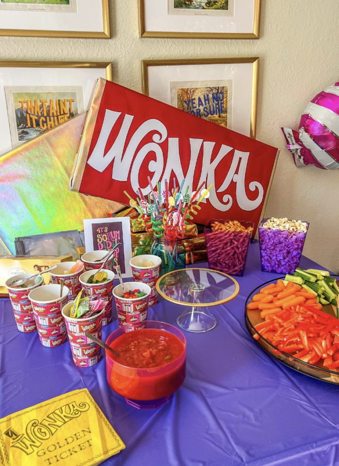 Willy Wonka Party Party table with Willy Wonka theme.