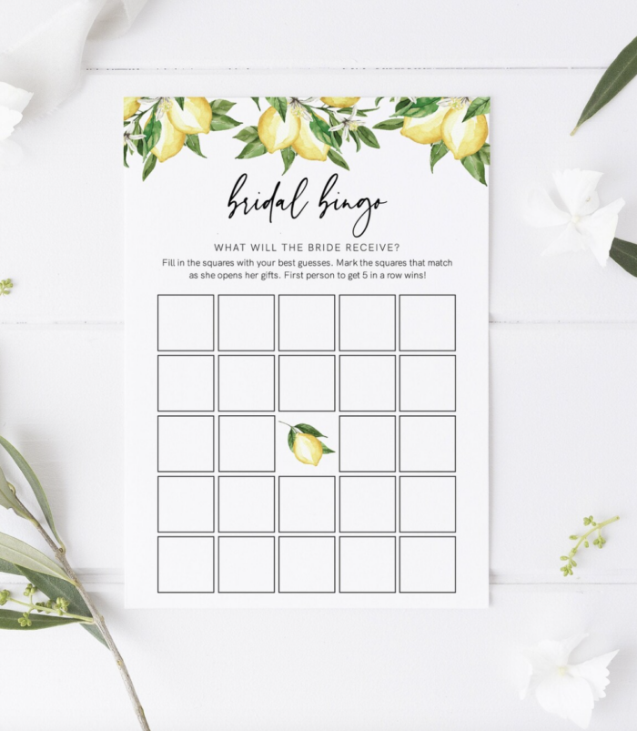 Bridal bingo with lemon designs on it. 