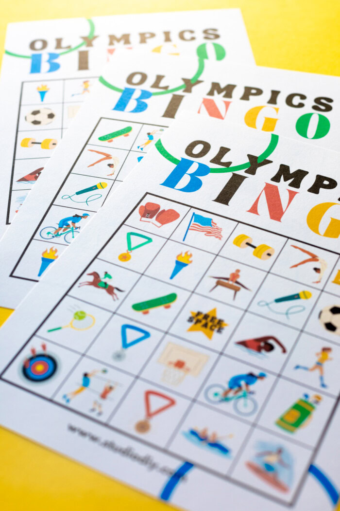 Bingo Cards for Olympics Close up shot of three Olympic bingo cards.