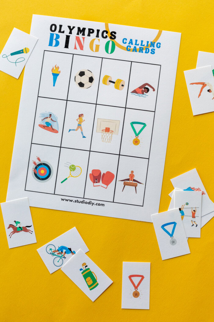 Printable Olympics Bingo Olympics Bingo calling cards with some of the cut out.