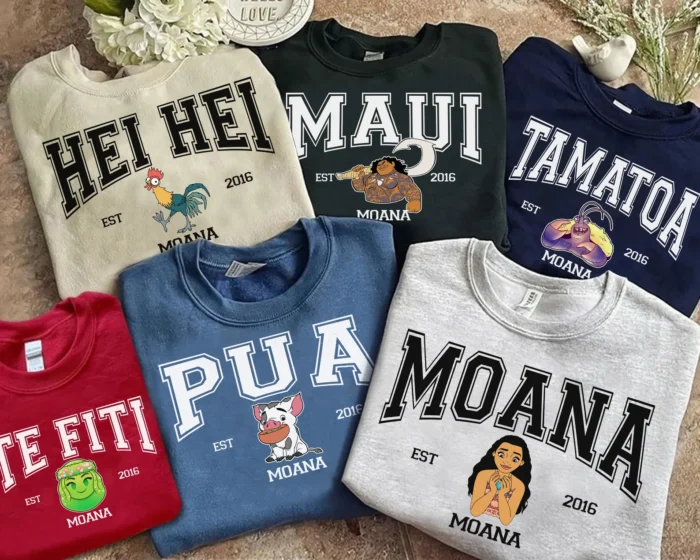 Moana Sweatshirts Sweatshirts with different Moana characters on them.