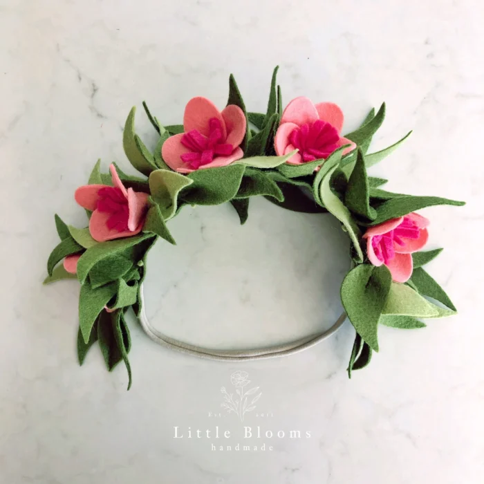 Moana Flower Crown Flower crown made out of felt on a marble background.